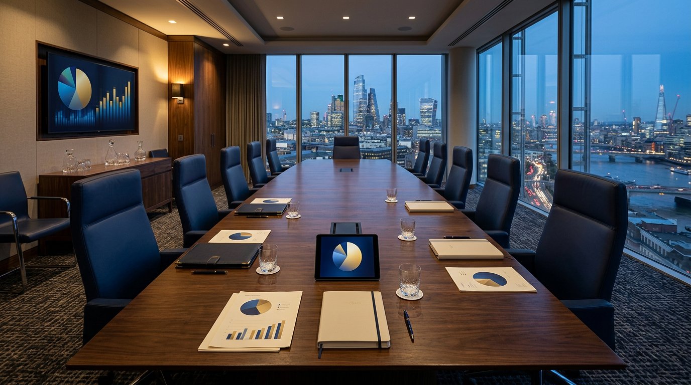 Portfolio allocation materials in an empty investment committee room